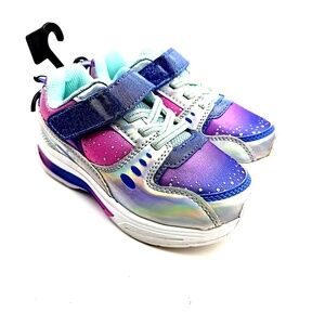 Girls Light Up Shoes SIze 10 Sneakers Purple Multicolor Adjustable Strap Kids